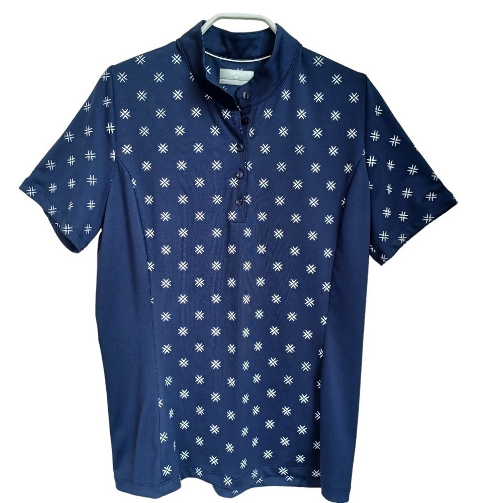Callaway Womens Golf Shirt Blue White Short Sleeve‎ Pullover Size Medium